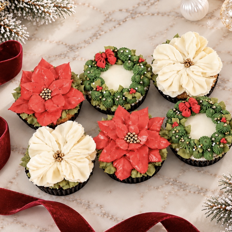 christmas floral cupcakes gift box with delivery singapore
