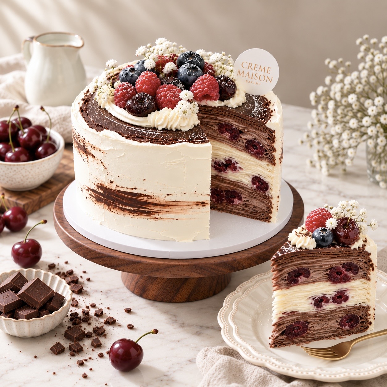 the best Black Forest Cherry Mille Crêpe Cake singapore