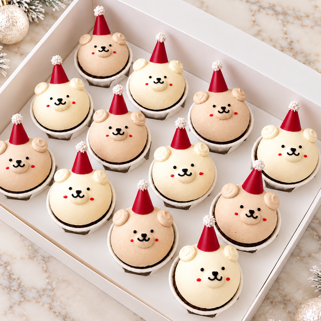christmas Kids friendly Santa teddy bear cupcakes